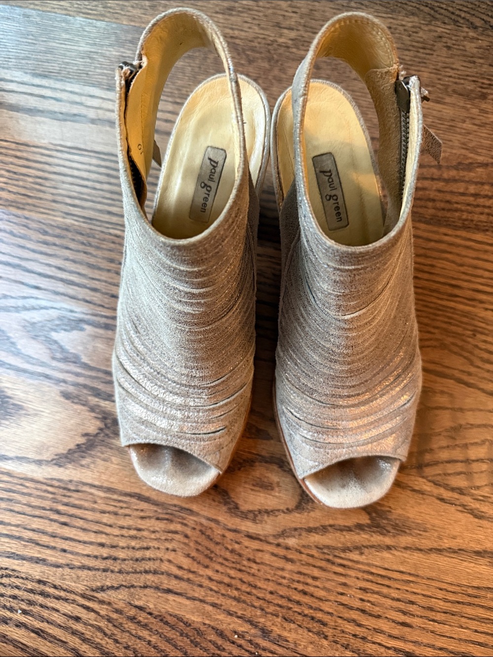 Paul Green Women's Metallic Taupe Peep-Toe Slingback Mules